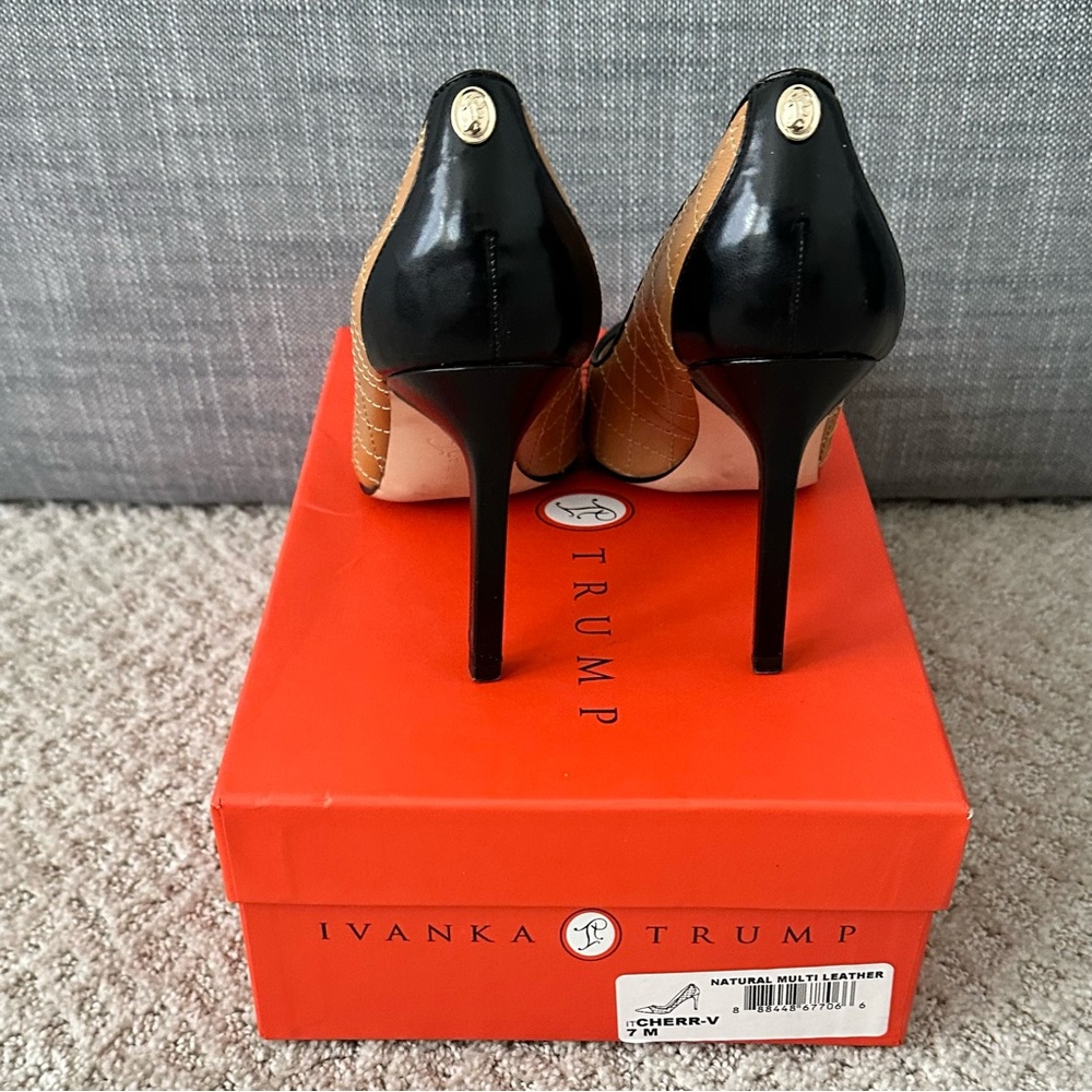 Ivanka Trump Black and Tan Pointy-Toe Heels - Picture 10 of 16